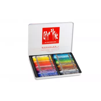 CARAN D'ACHE Neocolor I vaškinės pastelės, 40 vienetų rinkinys, apvalios, įvairių spalvų, popierinėmis įmautėmis 7000.340