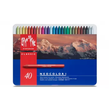 CARAN D'ACHE Neocolor I vaškinės pastelės, 40 vienetų rinkinys, apvalios, įvairių spalvų, popierinėmis įmautėmis 7000.340