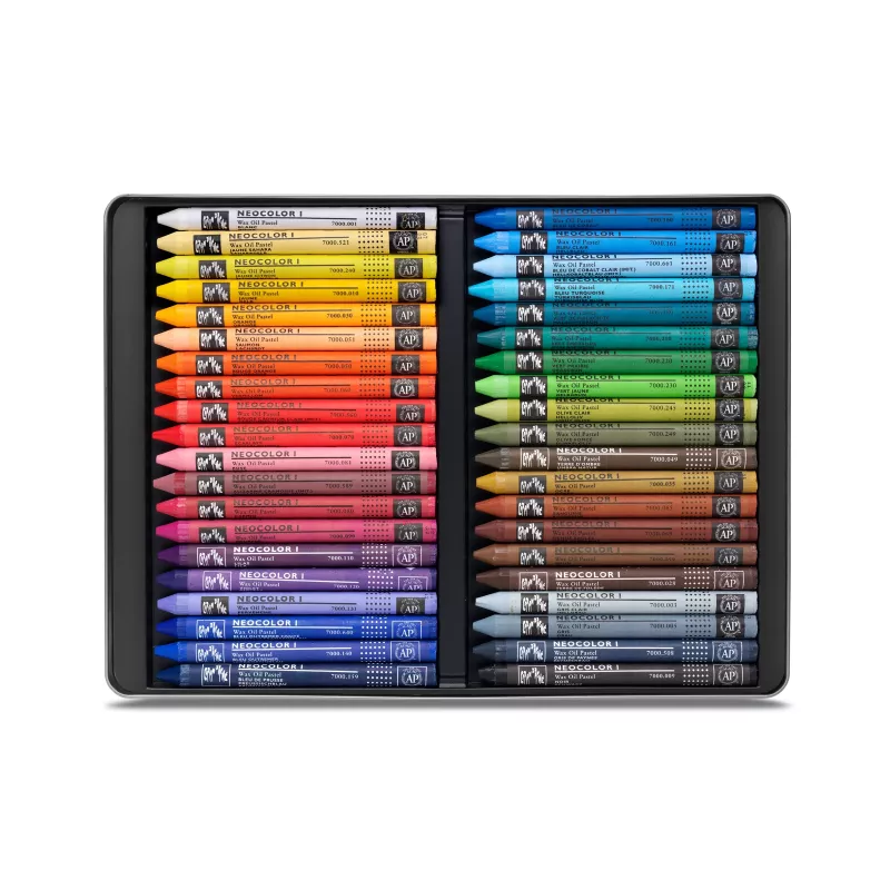 CARAN D'ACHE Neocolor I vaškinės pastelės, 40 vienetų rinkinys, apvalios, įvairių spalvų, popierinėmis įmautėmis 7000.340