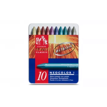 Caran d'Ache Neocolor I Metallic vaškiniai pieštukai, rinkinys iš 10, apvalūs su popierine įvore 7004.310