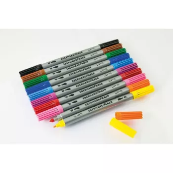 Faber-Castell Eberhard Faber COLORI dvigubo antgalio flomasterių rinkinys, 10 skirtingų spalvų, 2,0 mm plonas ir 3,0–4,0 mm storas antgaliai, kartoninė dėžutė 550010