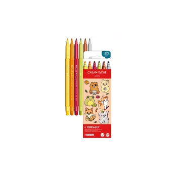 Caran d'Ache Fibralo Kawaii Animals flomasteriai, 6 vnt., vandeniniais dažais, akvarelinis efektas 185.803
