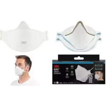 3M Aura 9320+ FFP2 respiratorius be iškvėpimo vožtuvo, 3 dalių plokščias sulankstymas, baltas, 1 vnt.