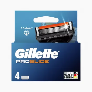 Gillette ProGlide vyriškos skutimosi peiliukų kasetės, 4 vnt., 5 nesitrinančios geležtės + precizinis trimeris, Lubrastrip, suderinamos su Fusion5 rankenėlėmis 8001090456366