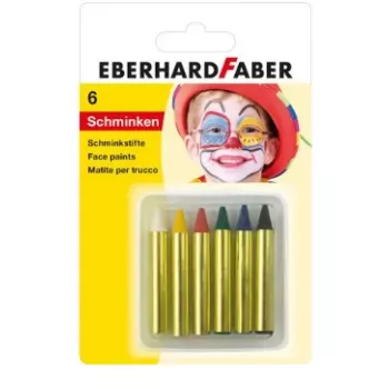 FABER-CASTELL EBERHARD FABER veido dažų pieštukai, trumpi, 6 spalvos, didelio intensyvumo, dermatologiškai testuoti, 1 rinkinys (579106)