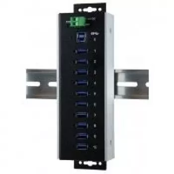 EXSYS EX-1110HMVS-WT Pramoninis 10 prievadų USB 3.2 Gen 1 šakotuvas, montuojamas ant DIN bėgio, metalinis, 5 Gbps
