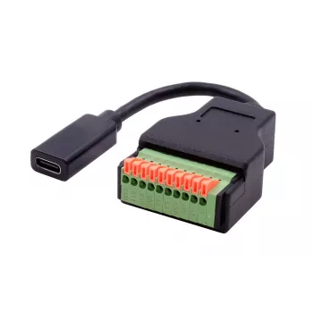 EXSYS EX-49124 USB-C moteriškas į 10 kontaktų terminalo bloko adapterio kabelis su mygtuku, USB 3.2 Gen 1, 15 cm