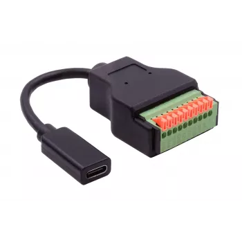 EXSYS EX-49124 USB-C moteriškas į 10 kontaktų terminalo bloko adapterio kabelis su mygtuku, USB 3.2 Gen 1, 15 cm