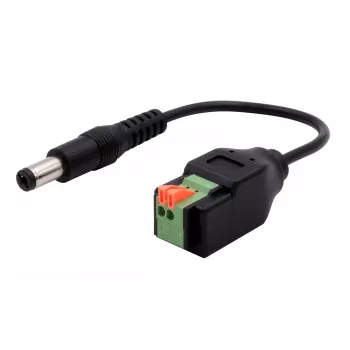 EXSYS EX-49140 DC maitinimo kištukas 5,5x2,1 mm į 2 kontaktų gnybtų bloką adapterio kabelis, 15 cm, su mygtuku