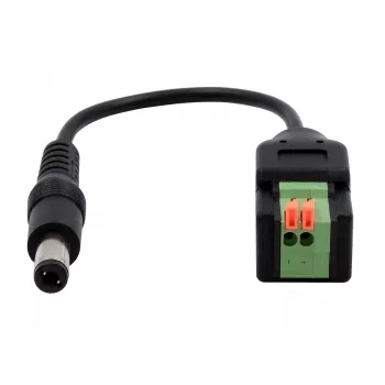 EXSYS EX-49140 DC maitinimo kištukas 5,5x2,1 mm į 2 kontaktų gnybtų bloką adapterio kabelis, 15 cm, su mygtuku