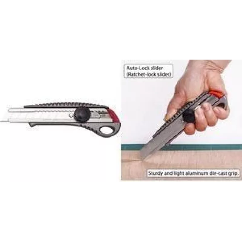 NT Cutter L-550GP 18mm lūžtantis peilio ašmenys su aliuminio korpusu, metaliniu ašmenų kreiptuvu, varžtiniu fiksatoriumi, antracito spalvos