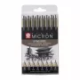 SAKURA Pigma Micron Fineliner rašiklių rinkinys, 8 dalių, juodas, įvairūs antgaliai nuo 0,15 mm iki teptuko POXSDK8