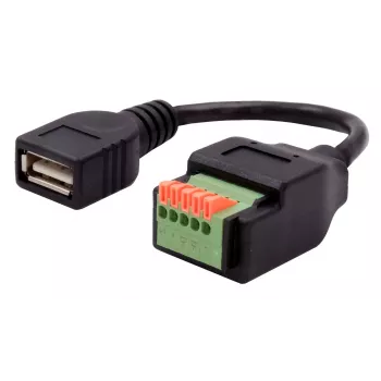 EXSYS EX-49128 USB-A (moteriškas) į 5 kontaktų terminalų bloko adapterio kabelis su mygtuku, USB 2.0, 15 cm