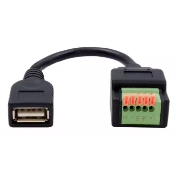 EXSYS EX-49128 USB-A (moteriškas) į 5 kontaktų terminalų bloko adapterio kabelis su mygtuku, USB 2.0, 15 cm