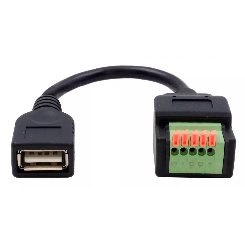 EXSYS EX-49128 USB-A (moteriškas) į 5 kontaktų terminalų bloko adapterio kabelis su mygtuku, USB 2.0, 15 cm