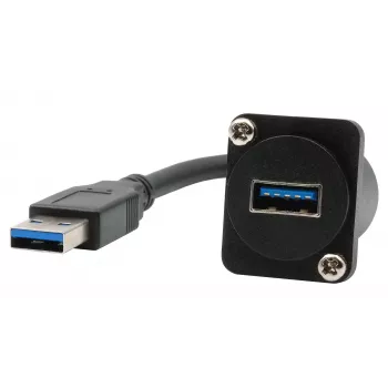 EXSYS EX-49164 USB 3.2 Gen 1 D-Type skydelio montavimo adapterio kabelis, USB-A male to female, 20 cm, juodas