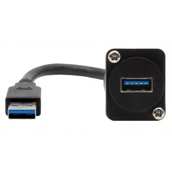 EXSYS EX-49164 USB 3.2 Gen 1 D-Type skydelio montavimo adapterio kabelis, USB-A male to female, 20 cm, juodas