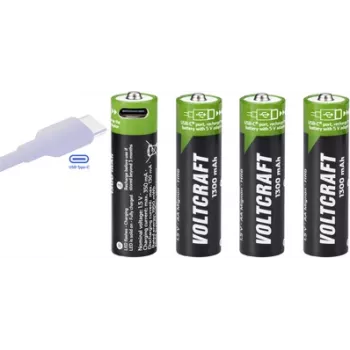 Voltcraft VC-AA1300USB USB-C įkraunamos Li-Ion AA baterijos 1300 mAh 1,5 V, 4 vnt.