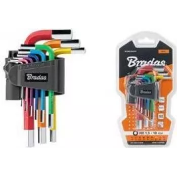 Bradas 9 dalių šešiakampių raktų rinkinys, S2 plienas, įvairiaspalvis, metrinis 1,5-10mm, L formos, spalvomis koduotas, DIY-HKH42-SH/B