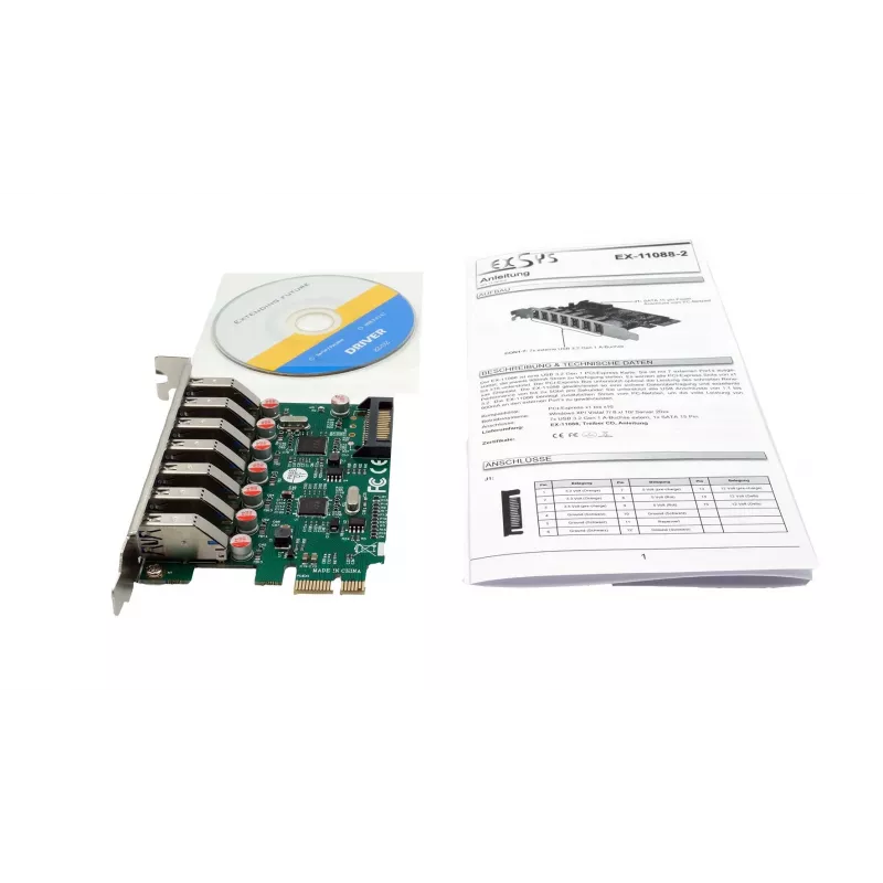 EXSYS USB 3.2 Gen 1 PCIe plėtimo kortelė su 7 prievadais (VIA lustas) EX-11088-2