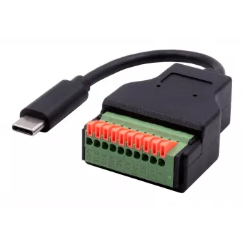 EXSYS EX-49125 USB-C (vyriškas) į 10 kontaktų gnybtų bloko adapterio kabelis su mygtuku, 15 cm, USB 3.2 Gen 1