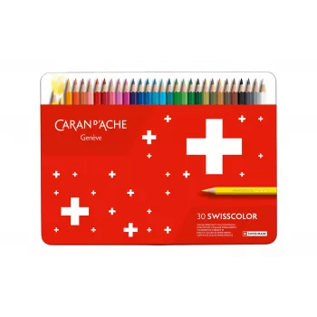 CARAN D'ACHE Swisscolor akvareliniai spalvoti pieštukai, 30 spalvų, kedro medienos, šešiakampiai, metalinė dėžutė 1284.730