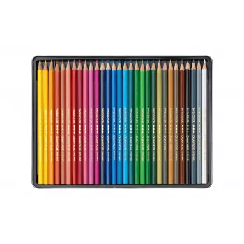 CARAN D'ACHE Swisscolor akvareliniai spalvoti pieštukai, 30 spalvų, kedro medienos, šešiakampiai, metalinė dėžutė 1284.730