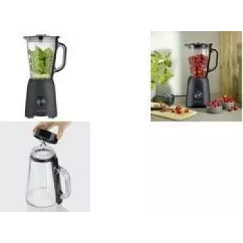 SEVERIN SM 3722 stalinis maišytuvas, 600 W, matinė juoda spalva, nuimamas 1,5 L BPA neturintis stiklinis indas, dangtis su matavimo taurele, nerūdijančio plieno peiliukai, 2 greičiai, impulsinis režimas, ledo smulkinimas