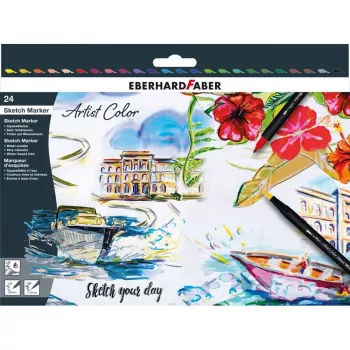 Faber-Castell Eberhard Faber Artist Color dvigubo antgalio flomasterių rinkinys, 24 vnt., plonas ir teptuko antgaliai, įvairios spalvos 558224