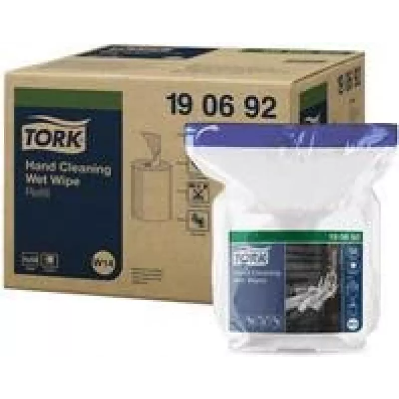 TORK 190692 Premium rankų valymo servetėlės, 58 vnt., 300 x 270 mm, be tirpiklių, pH neutralios, su alaviju ir glicerinu, uždaroma talpa