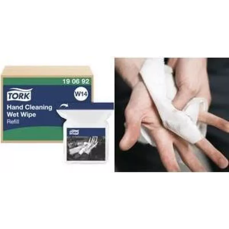 TORK 190692 Premium rankų valymo servetėlės, 58 vnt., 300 x 270 mm, be tirpiklių, pH neutralios, su alaviju ir glicerinu, uždaroma talpa
