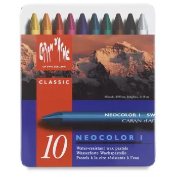 Caran d'Ache Neocolor I vaškinės pastelės, 10 vienetų rinkinys, apvalios, popieriniais įvyniojimais, vienalytės spalvos 7000.310