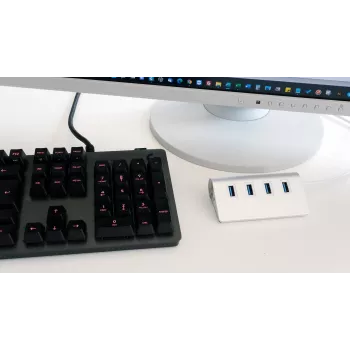 EXSYS EX-1134-2 USB 3.2 Gen 1 4 prievadų šakotuvas su USB-C kabeliu ir USB-A adapteriu