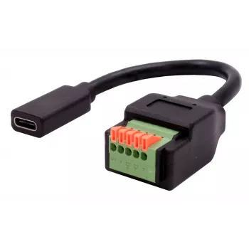 EXSYS EX-49122 USB-C moteriškas į 5 kontaktų terminalų bloko adapteris su mygtuku, USB 2.0, 15 cm