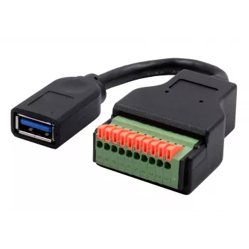 EXSYS EX-49126 USB-A moteriškas prie 10 kontaktų gnybtų bloko adapterio kabelis su mygtuku, USB 3.2 Gen 1, 15 cm