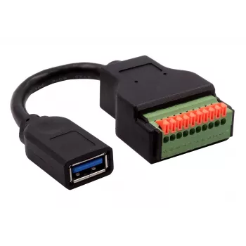 EXSYS EX-49126 USB-A moteriškas prie 10 kontaktų gnybtų bloko adapterio kabelis su mygtuku, USB 3.2 Gen 1, 15 cm