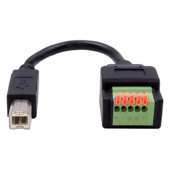 EXSYS USB-B male to 5-pin terminal block adapter cable with push button, USB 2.0, 15 cm EX-49131