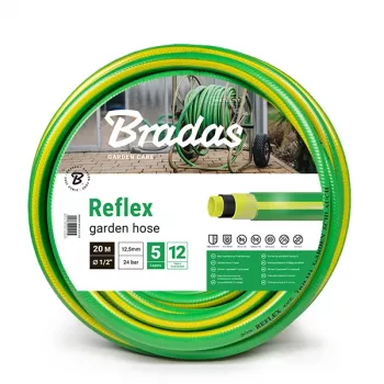 Bradas REFLEX sodo žarna, 1/2 colio, 50 m, 5 sluoksnių su poliesterio-TRICOT sutvirtinimu, žalia/geltona WFR1/250
