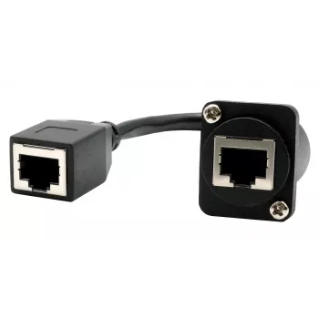 EXSYS D-Type skydinio montavimo RJ45 moteriškas-moteriškas sujungėjas, CAT.5e, 20 cm, ekranuotas, juodas EX-49160
