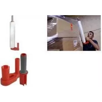 RAADHUIS rankinis tempiamosios plėvelės dozatorius, raudonos/pilkos spalvos plastikas, 2 dalių, ritiniams iki 500 mm pločio, 38-76 mm šerdies (RD-351196)