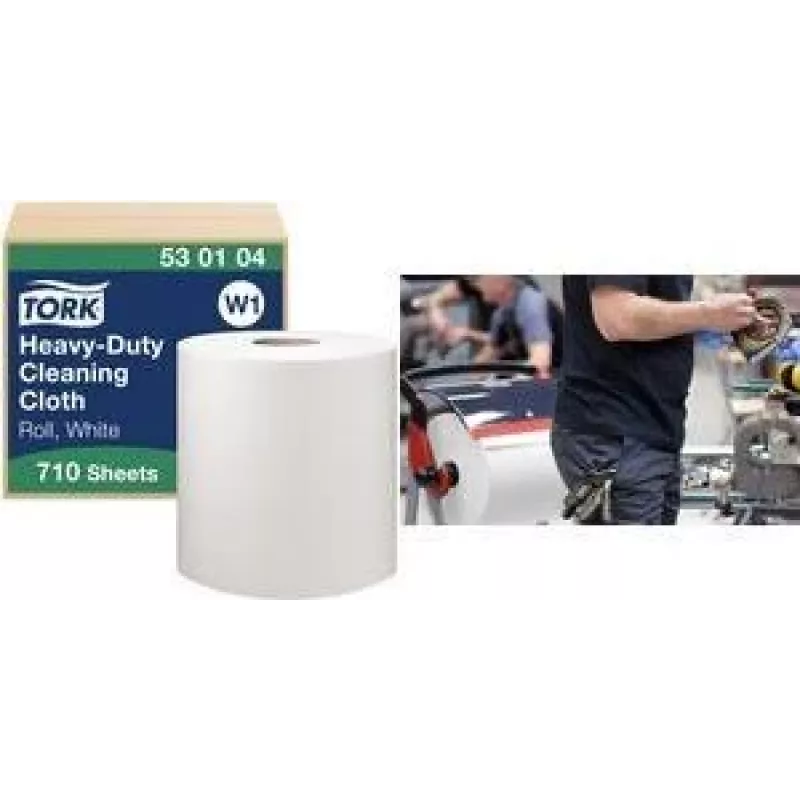 TORK W1 Premium daugiafunkcė valymo šluostė ritinyje, 1 sluoksnio, balta, 270 m, ypač tvirta, neaustinė, 710 lapų, 1 ritinys (530104)
