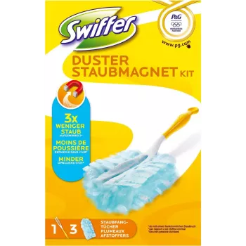 Swiffer Staubmagnet Olympia pradinis rinkinys – sausam valymui su rankena ir 5 elektrostatinėmis šluostėmis