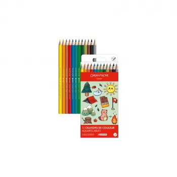 Caran d'Ache Swisscolor Kawaii Swiss akvareliniai spalvoti pieštukai, 12 vienetų rinkinys, kedro mediena, šešiakampiai 1285.804
