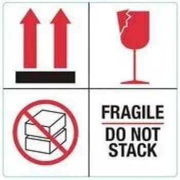 RILLPRINT 76930 įspėjamieji lipdukai „FRAGILE / DO NOT STACK“ – 100 x 50 mm, 500 vnt. ritinyje