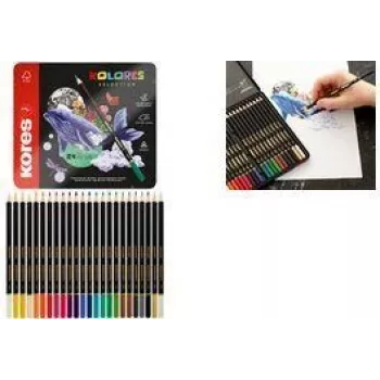 Kores KOLORES SELECTION trikampiai spalvoti pieštukai, 24 spalvų rinkinys, liepmedžio korpusas, visiškai suklijuotas švinas, atsparūs lūžimui, ergonomiški BB93325