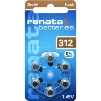 Renata ZA312 cinko-oro baterijos PR41 165 mAh 1,4 V 6 vnt. ZA312.DP6 0HG