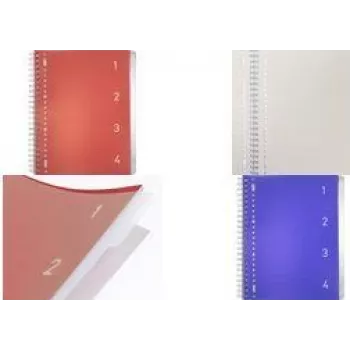 Kangaro College Block 4-in-1 bloknotas, DIN A4, 100 lapų, liniuotė, raudonu PP viršeliu, 80 gsm popierius, 4 kilnojami skiriamieji skirtukai - 1 vnt. (K-58380)
