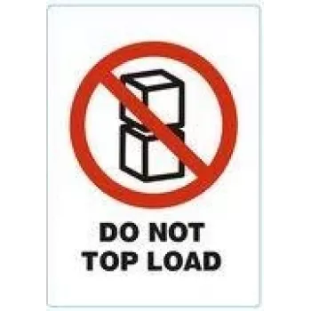 RILLPRINT DO NOT TOP LOAD įspėjamieji lipdukai su nuolatiniu klijų sluoksniu, balti su raudonu/juodu tekstu, 74 x 105 mm, 500 lipdukų ritinyje 76950