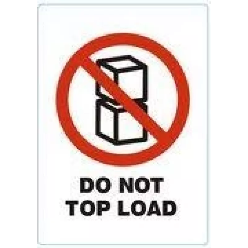 RILLPRINT DO NOT TOP LOAD įspėjamieji lipdukai su nuolatiniu klijų sluoksniu, balti su raudonu/juodu tekstu, 74 x 105 mm, 500 lipdukų ritinyje 76950