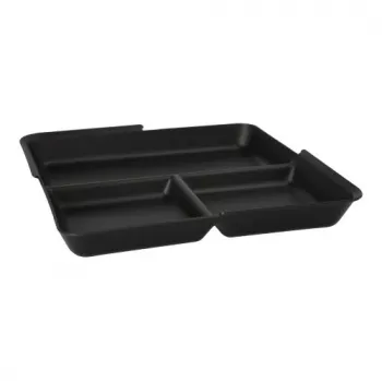 PAPSTAR Circulware daugkartinė dėklas, stačiakampis, 3 skyriai, juodas, polipropilenas su 30% mineralinių užpildų, 1 vnt. (97023)
